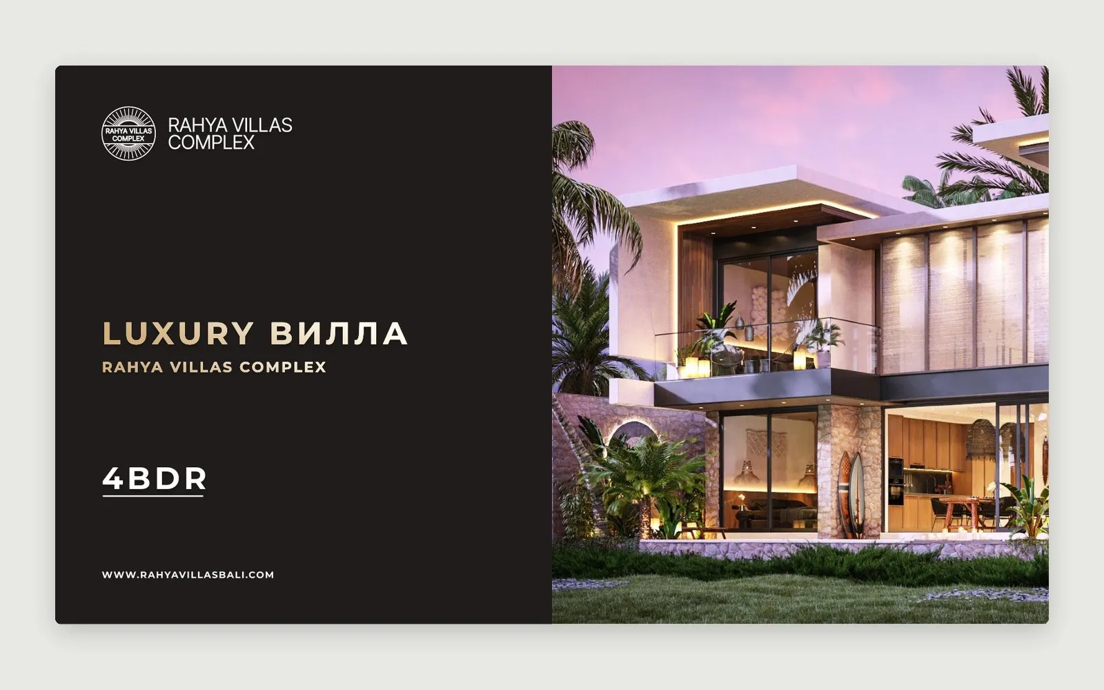 Titelfolie der Luxusvilla mit vier Schlafzimmern aus der Präsentation von Rahya