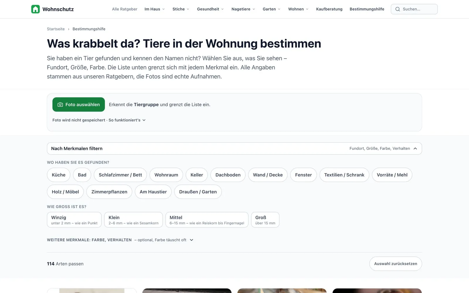Bestimmungshilfe mit Foto-Upload auf wohnschutz.com
